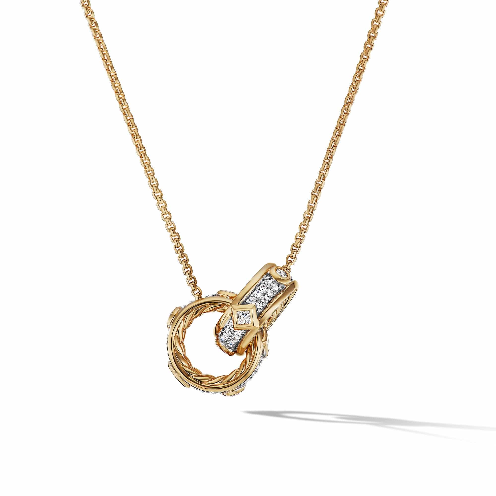 Modern Renaissance Double Pendant Necklace in 18K Yellow Gold with Full Pavé Diamonds, Yellow Gold, Long's Jewelers