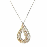 14K Tri-Color Teardrop Shape Diamond Necklace, 14k yellow, white and rose, Long's Jewelers