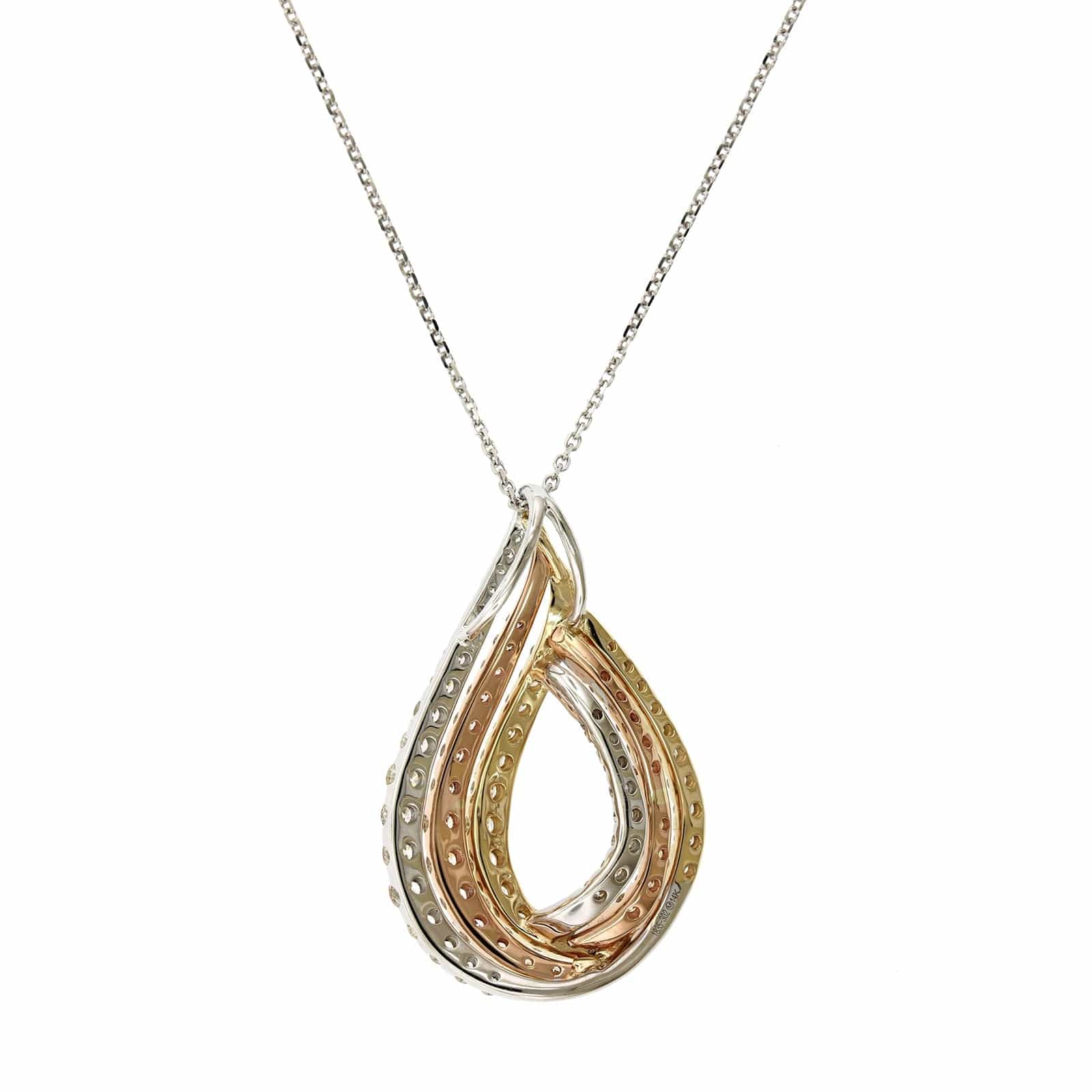 14K Tri-Color Teardrop Shape Diamond Necklace, 14k yellow, white and rose, Long's Jewelers
