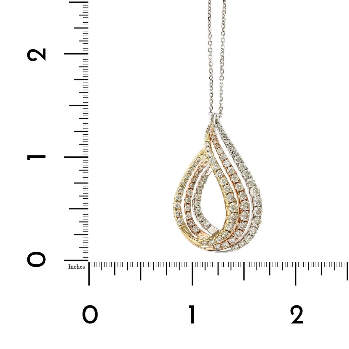 14K Tri-Color Teardrop Shape Diamond Necklace, 14k yellow, white and rose, Long's Jewelers