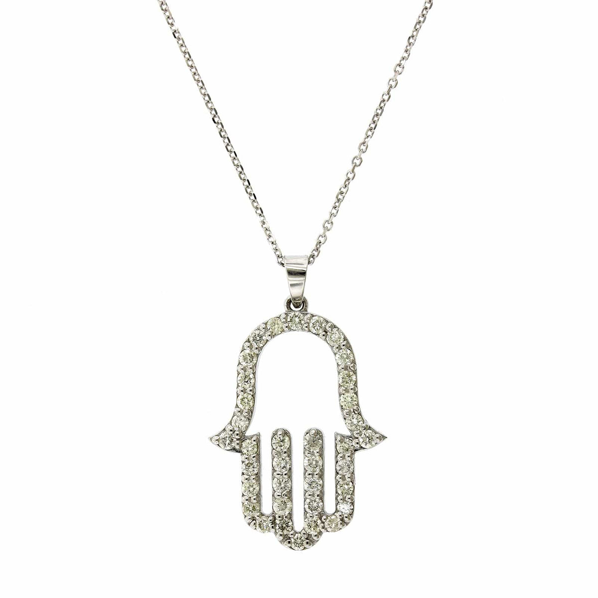 14K White Gold Pave Diamond Hamsa Pendant