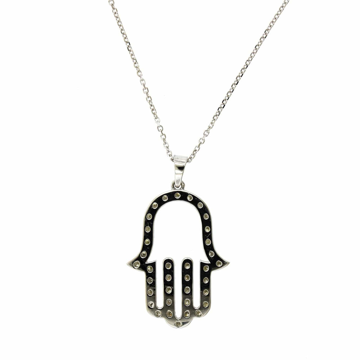 14K White Gold Pave Diamond Hamsa Pendant