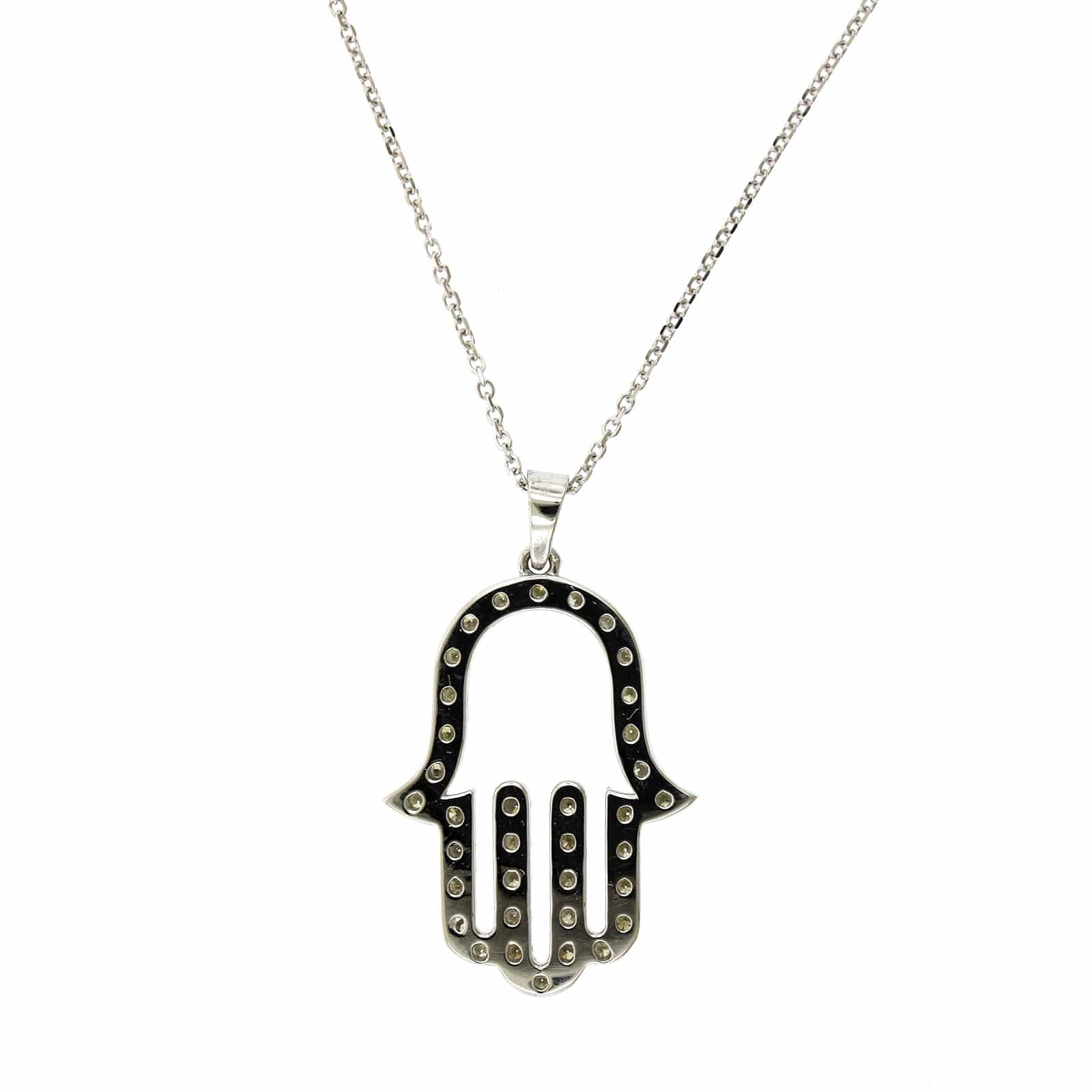 14K White Gold Pave Diamond Hamsa Pendant