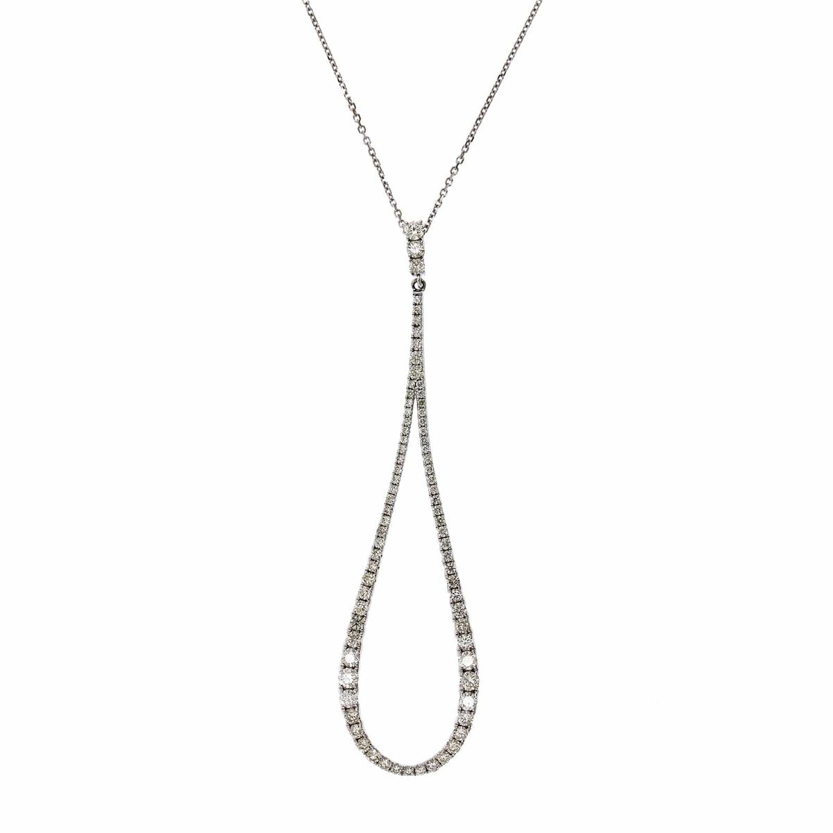 14K White Open Teardrop Shape Diamond Necklace, 14k white gold, Long's Jewelers