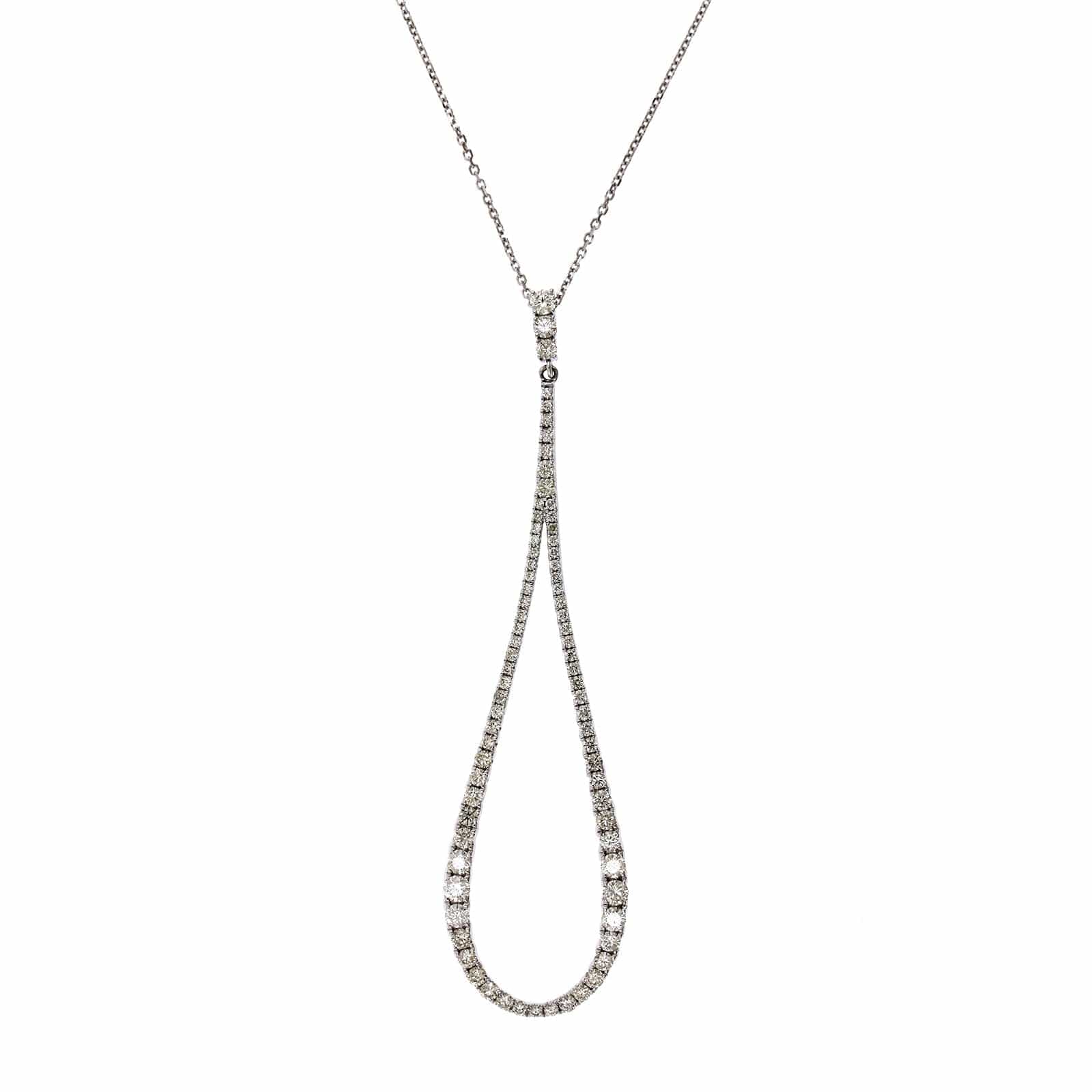14K White Open Teardrop Shape Diamond Necklace, 14k white gold, Long's Jewelers
