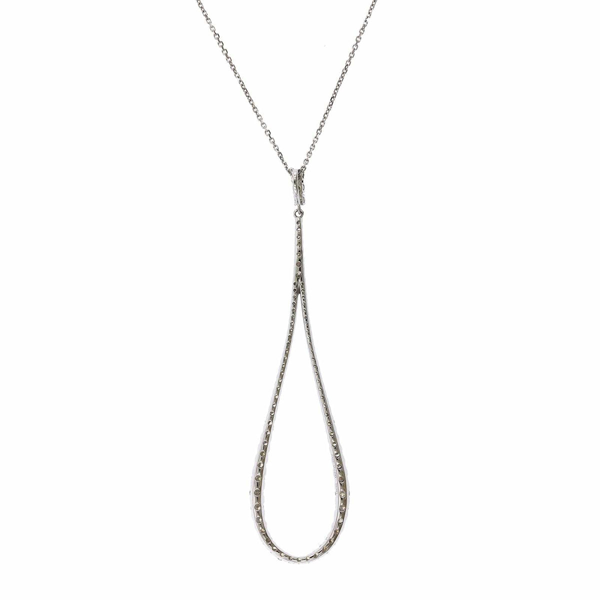 14K White Open Teardrop Shape Diamond Necklace, 14k white gold, Long's Jewelers