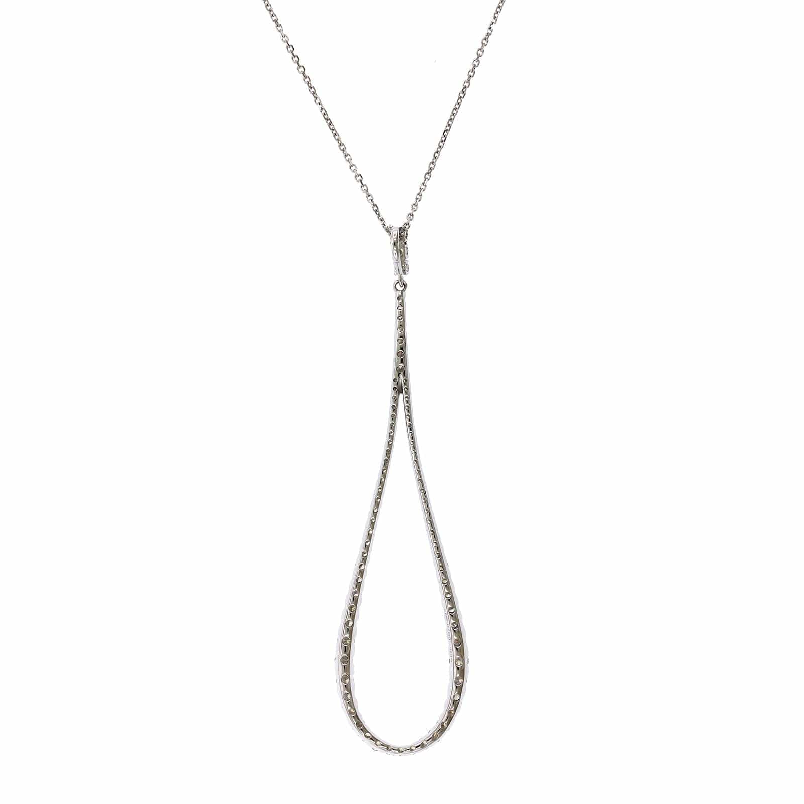 14K White Open Teardrop Shape Diamond Necklace, 14k white gold, Long's Jewelers