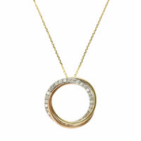 14K Tri-Color Twist Circle Diamond Necklace