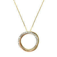 14K Tri-Color Twist Circle Diamond Necklace