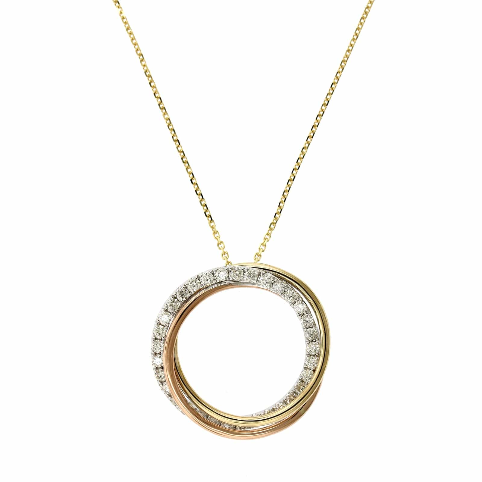 14K Tri-Color Twist Circle Diamond Necklace