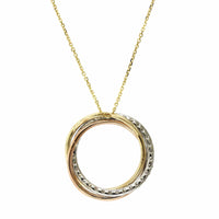 14K Tri-Color Twist Circle Diamond Necklace