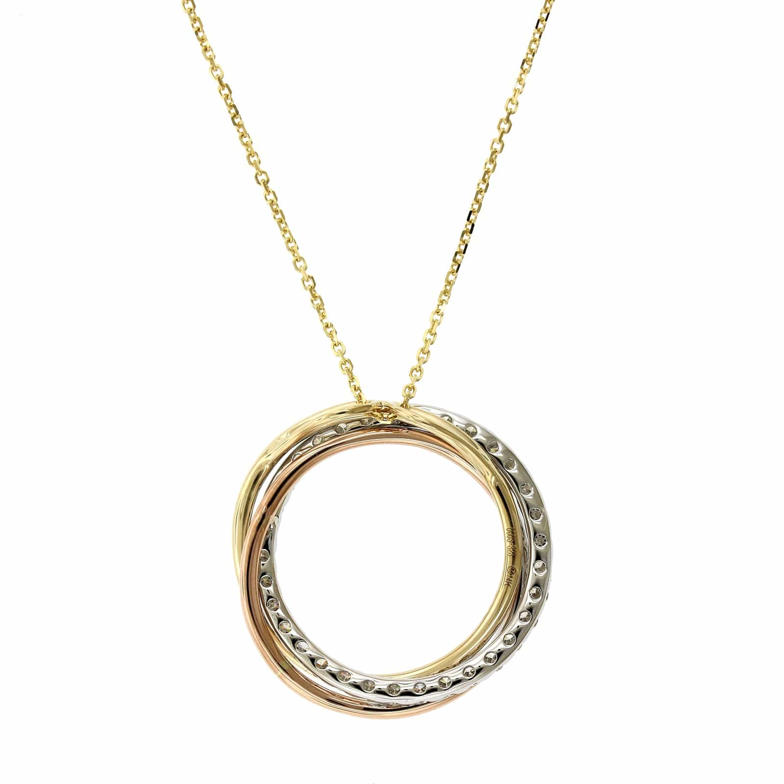 14K Tri-Color Twist Circle Diamond Necklace