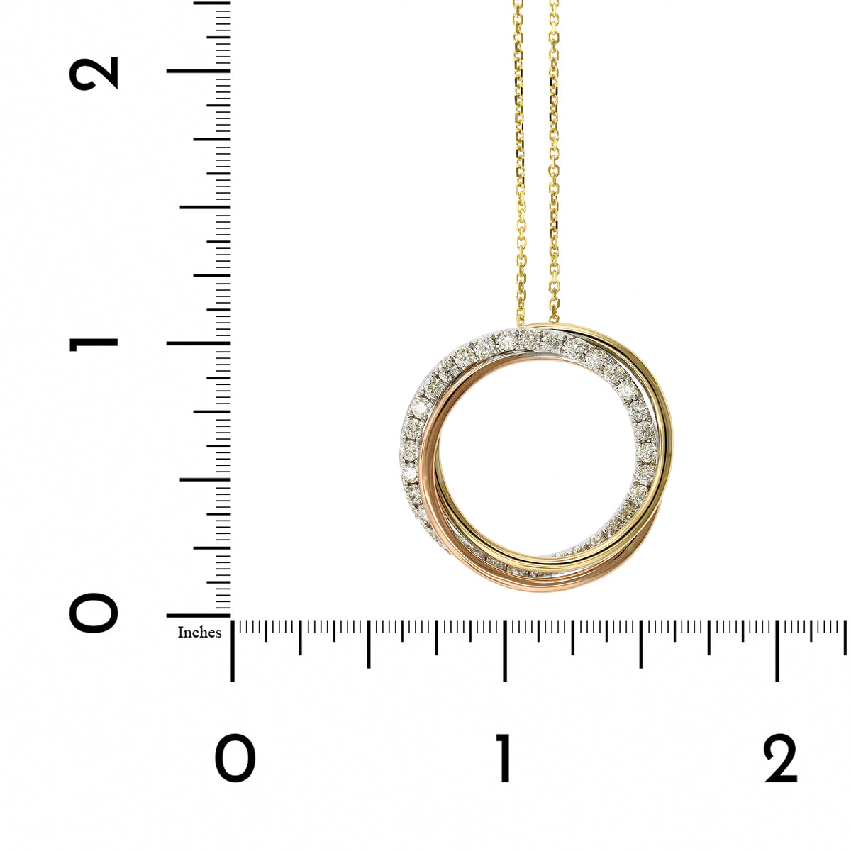 14K Tri-Color Twist Circle Diamond Necklace