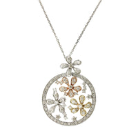 14K Tri-Color Floral Diamond Necklace, 14k yellow, white and rose, Long's Jewelers