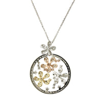 14K Tri-Color Floral Diamond Necklace, 14k yellow, white and rose, Long's Jewelers