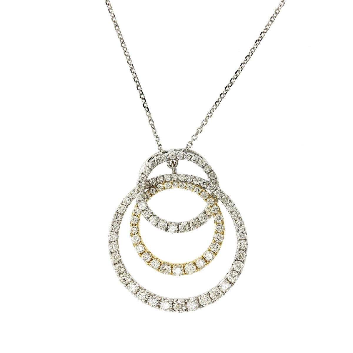14K Two-Tone Triple Circle Diamond Necklace, 14k yellow and white, Long's Jewelers