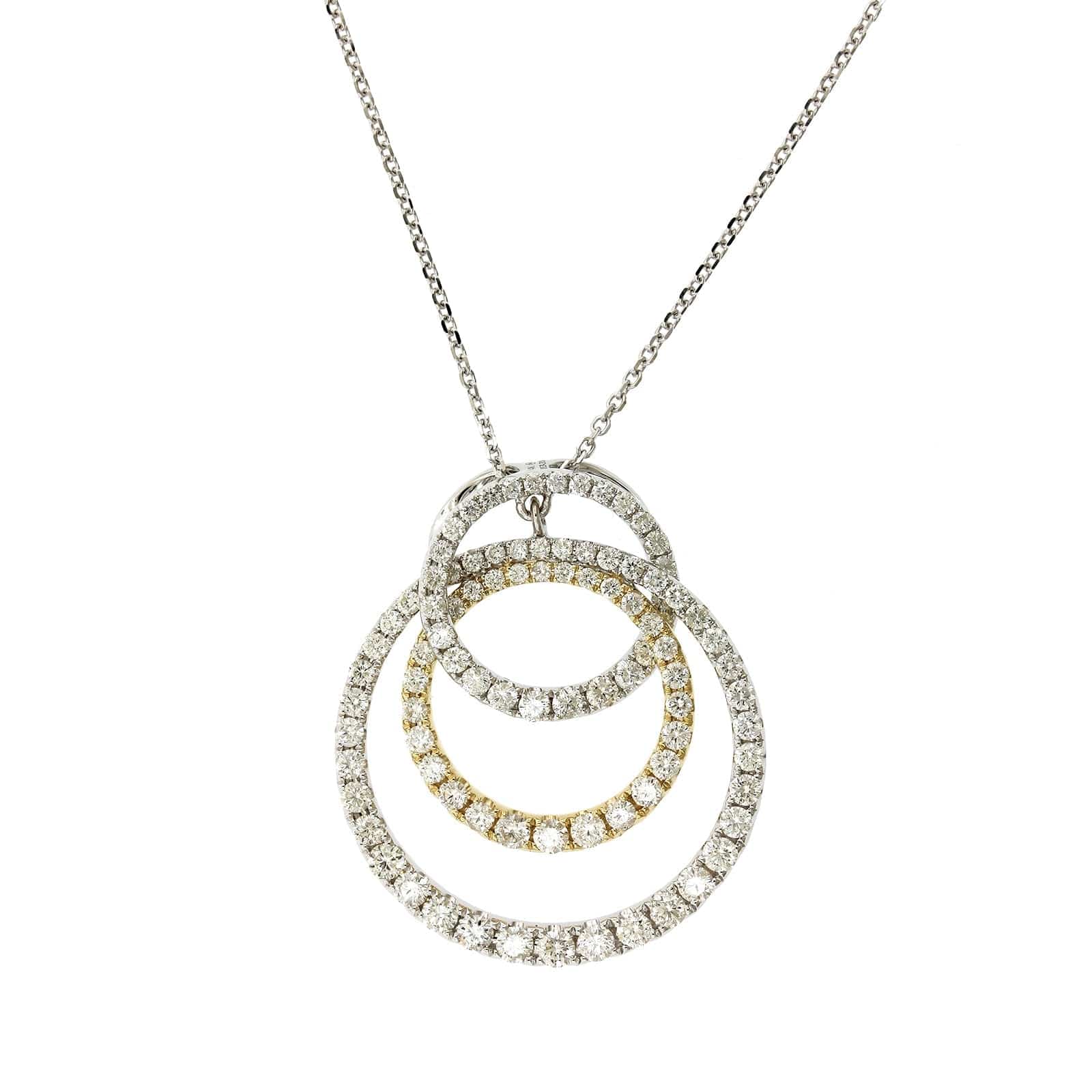 14K Two-Tone Triple Circle Diamond Necklace, 14k yellow and white, Long's Jewelers