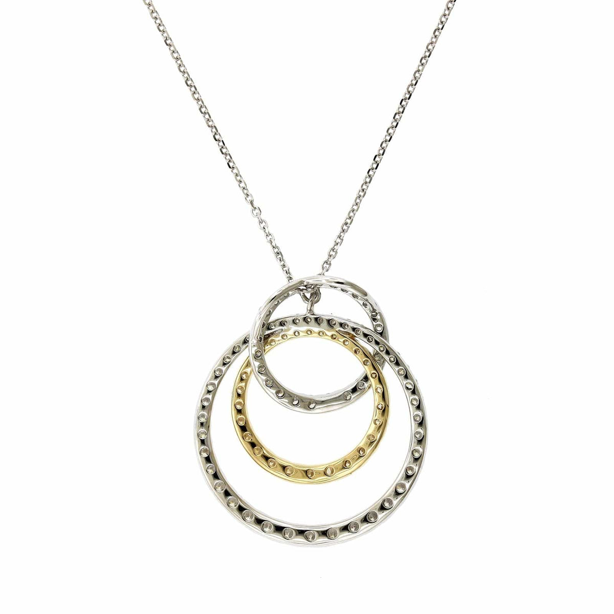 14K Two-Tone Triple Circle Diamond Necklace, 14k yellow and white, Long's Jewelers