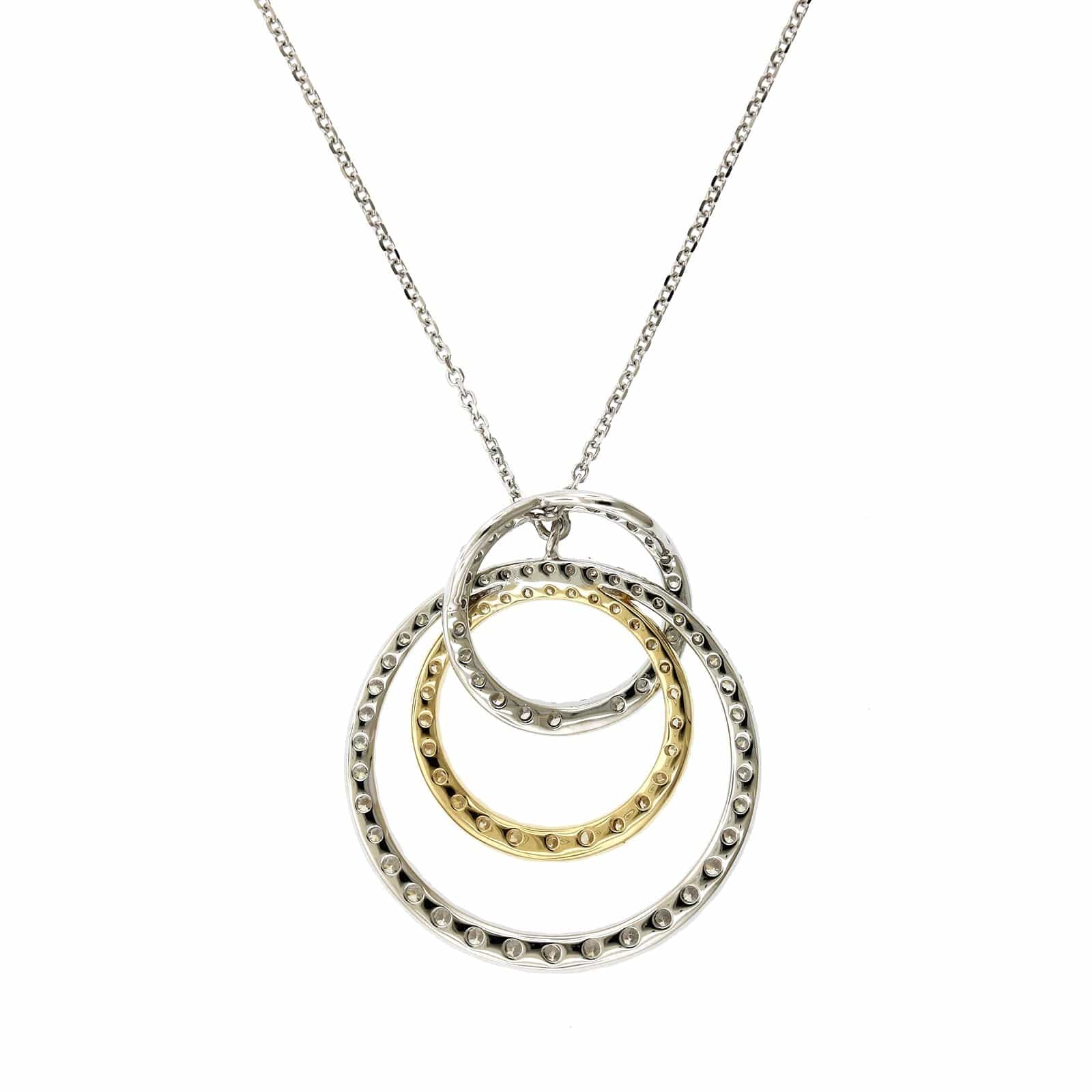 14K Two-Tone Triple Circle Diamond Necklace, 14k yellow and white, Long's Jewelers