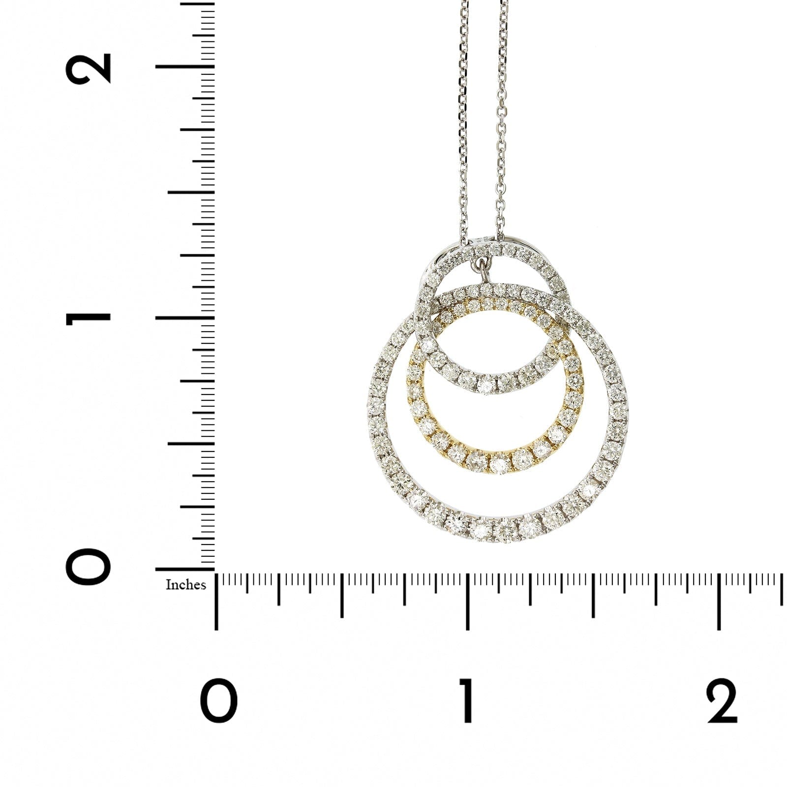 14K Two-Tone Triple Circle Diamond Necklace, 14k yellow and white, Long's Jewelers