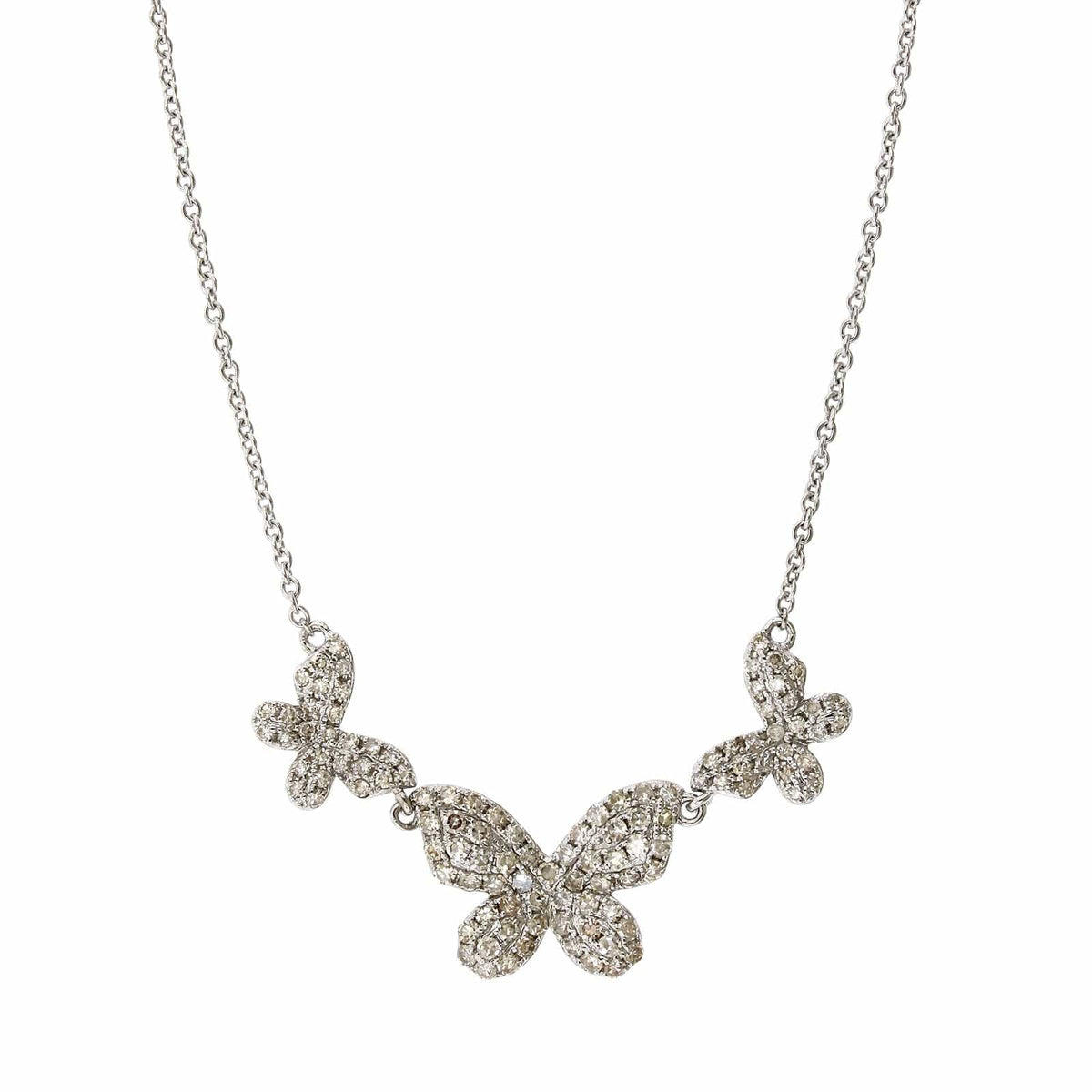 14K White Gold Triple Butterfly Diamond Necklace, 14k white gold, Long's Jewelers