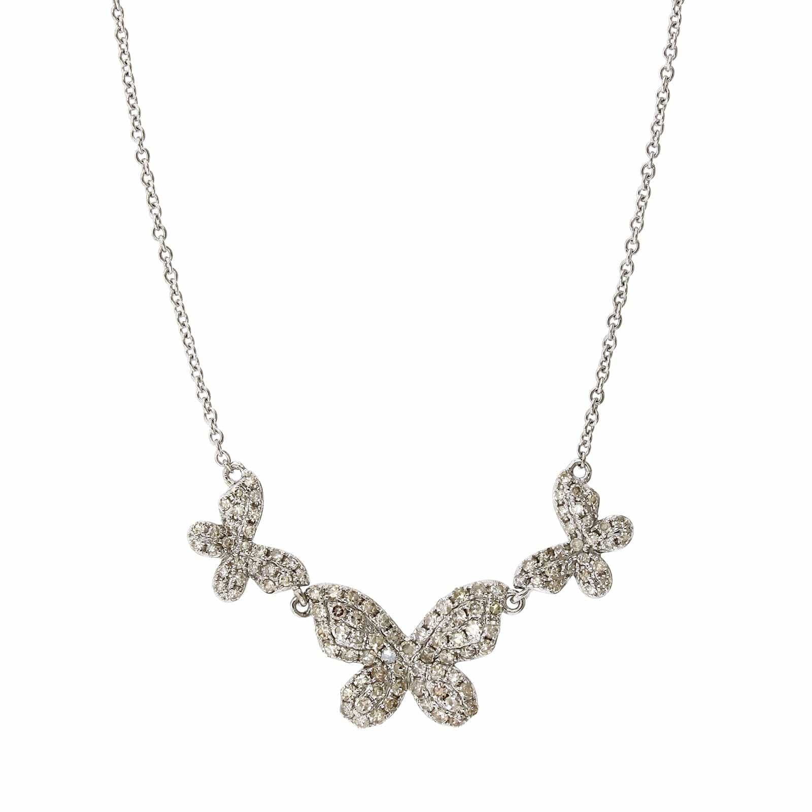 14K White Gold Triple Butterfly Diamond Necklace, 14k white gold, Long's Jewelers