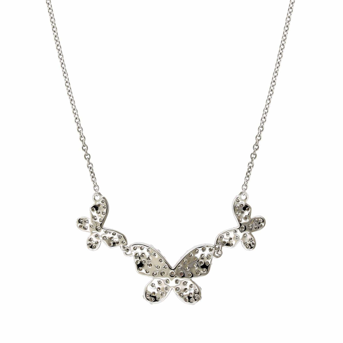 14K White Gold Triple Butterfly Diamond Necklace, 14k white gold, Long's Jewelers