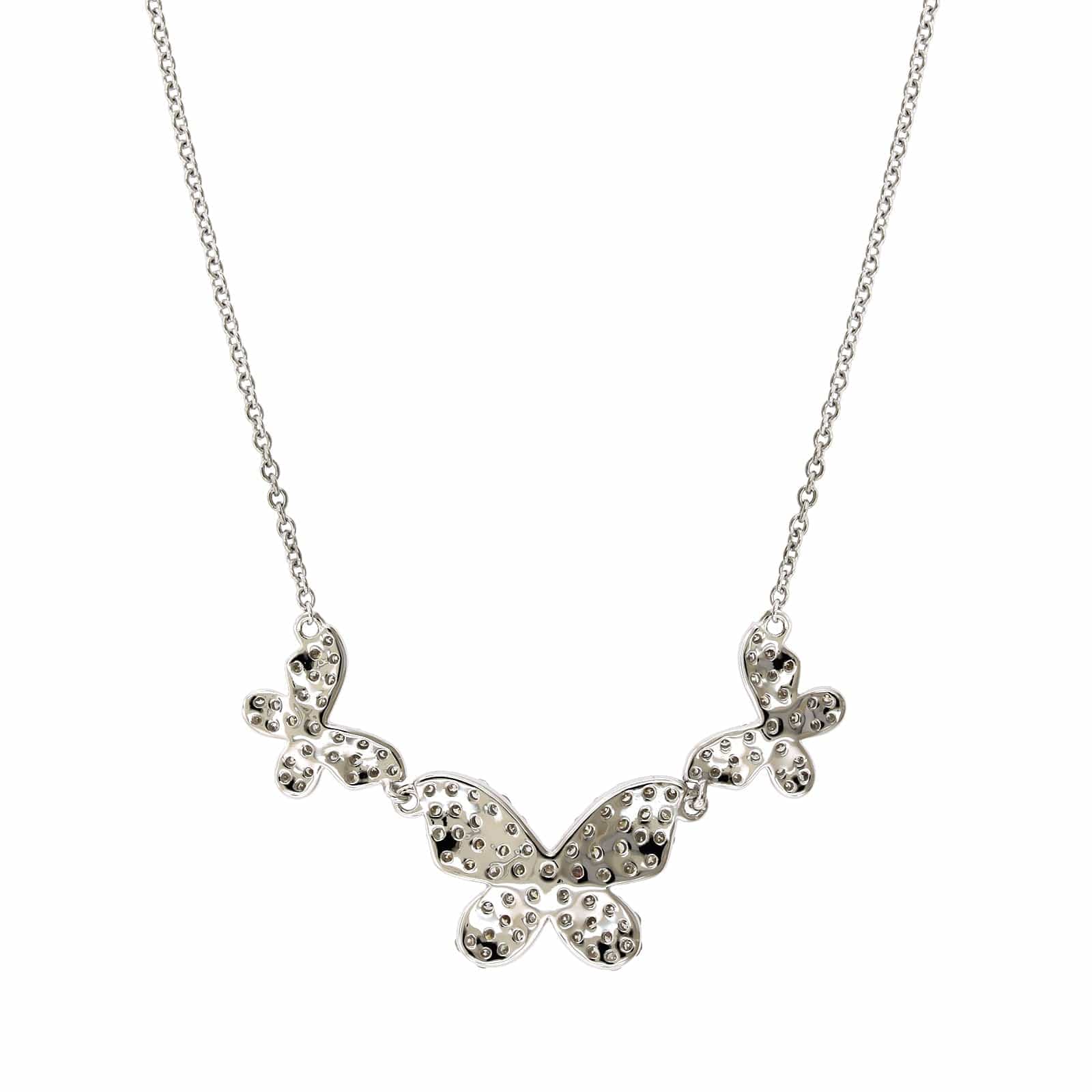 14K White Gold Triple Butterfly Diamond Necklace, 14k white gold, Long's Jewelers