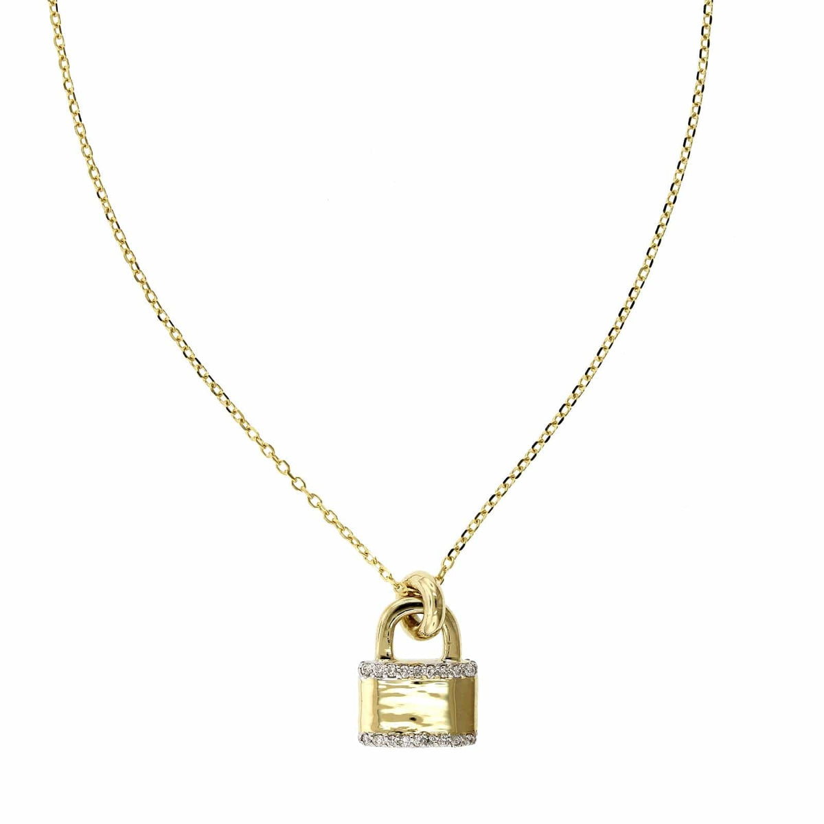 14K Yellow Gold Lock Diamond Necklace, 14k yellow gold, Long's Jewelers