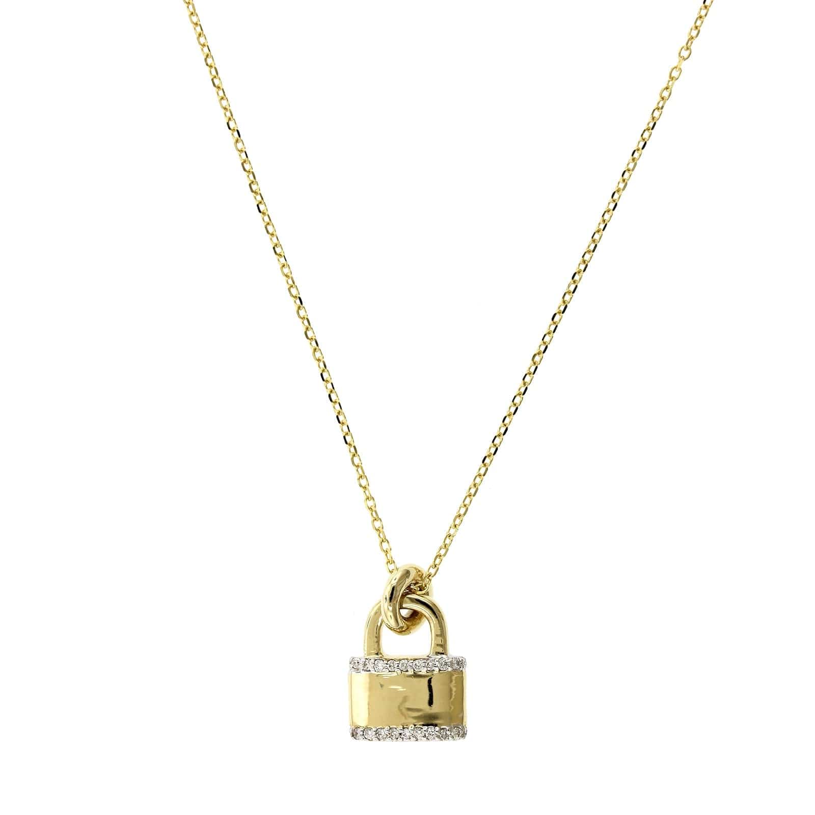 14K Yellow Gold Lock Diamond Necklace, 14k yellow gold, Long's Jewelers