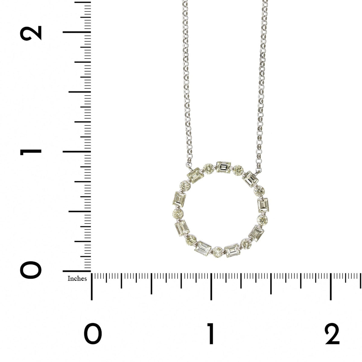 14K White Gold Round and Baguette Diamond Circle Necklace, 14k white gold, Long's Jewelers
