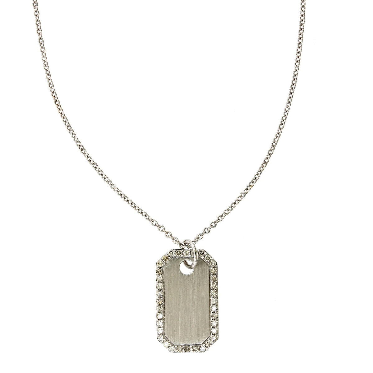 14K White Gold Dog Tag Diamond Necklace, 14k white gold, Long's Jewelers