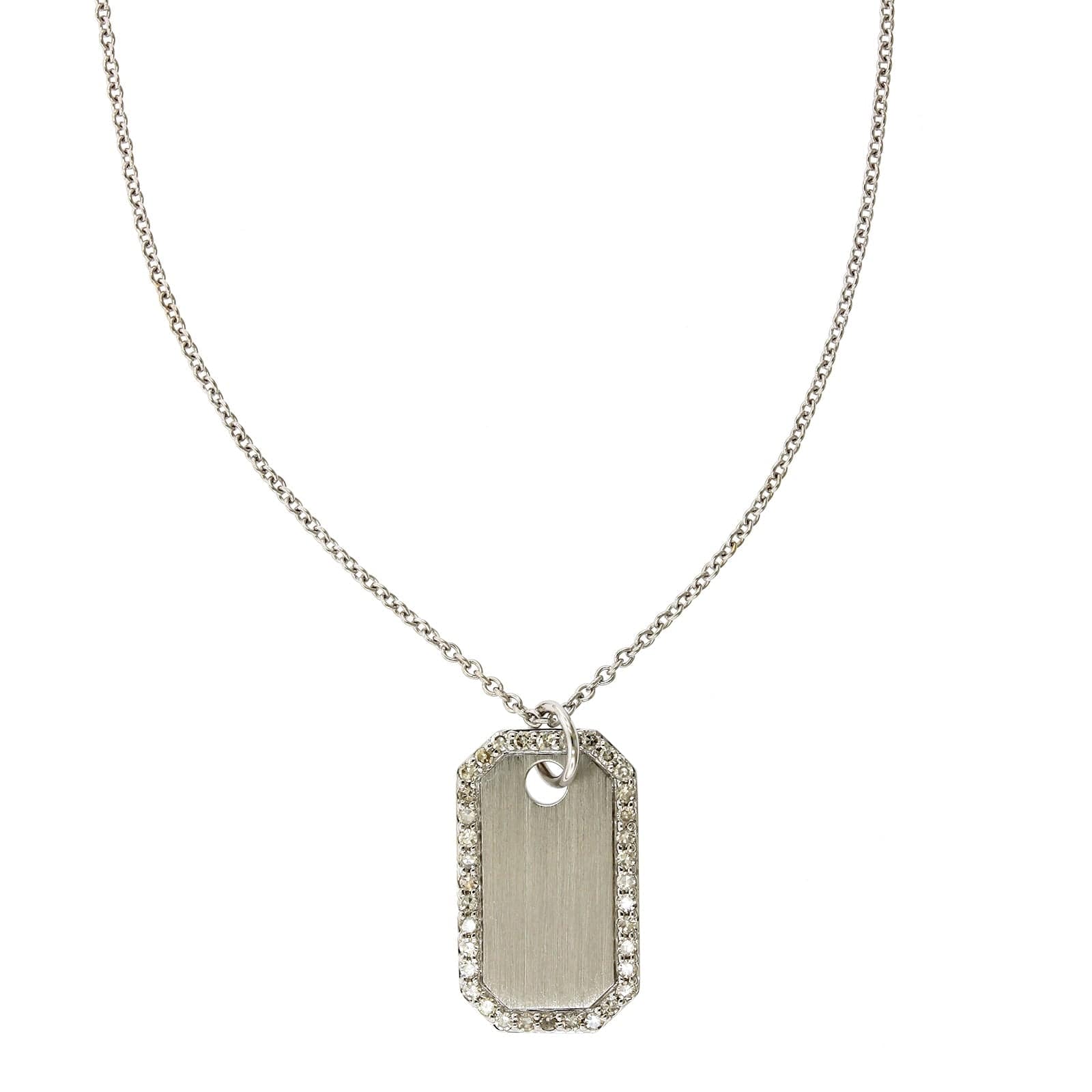 14K White Gold Dog Tag Diamond Necklace, 14k white gold, Long's Jewelers