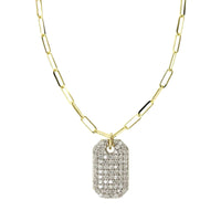 14K Yellow Gold Pave Diamond Dog Tag Pendant