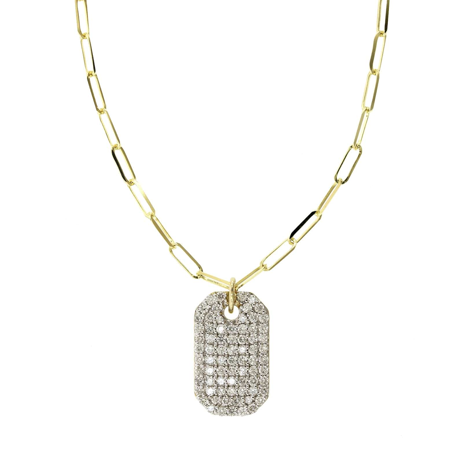 14K Yellow Gold Pave Diamond Dog Tag Pendant