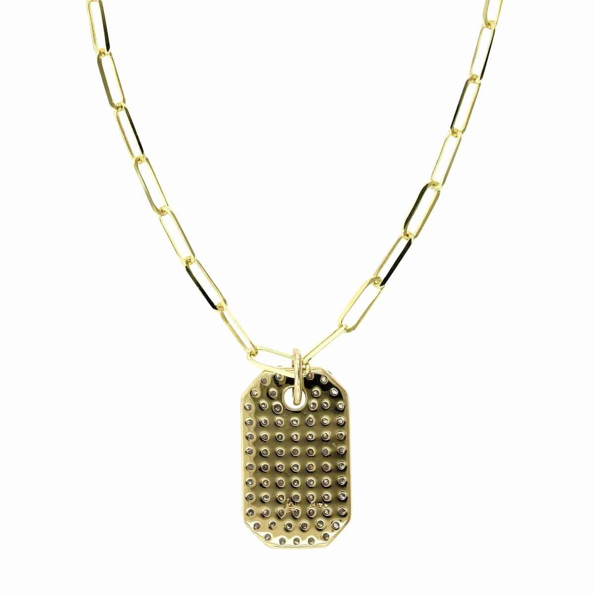 14K Yellow Gold Pave Diamond Dog Tag Pendant