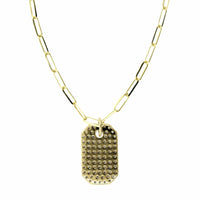 14K Yellow Gold Pave Diamond Dog Tag Pendant