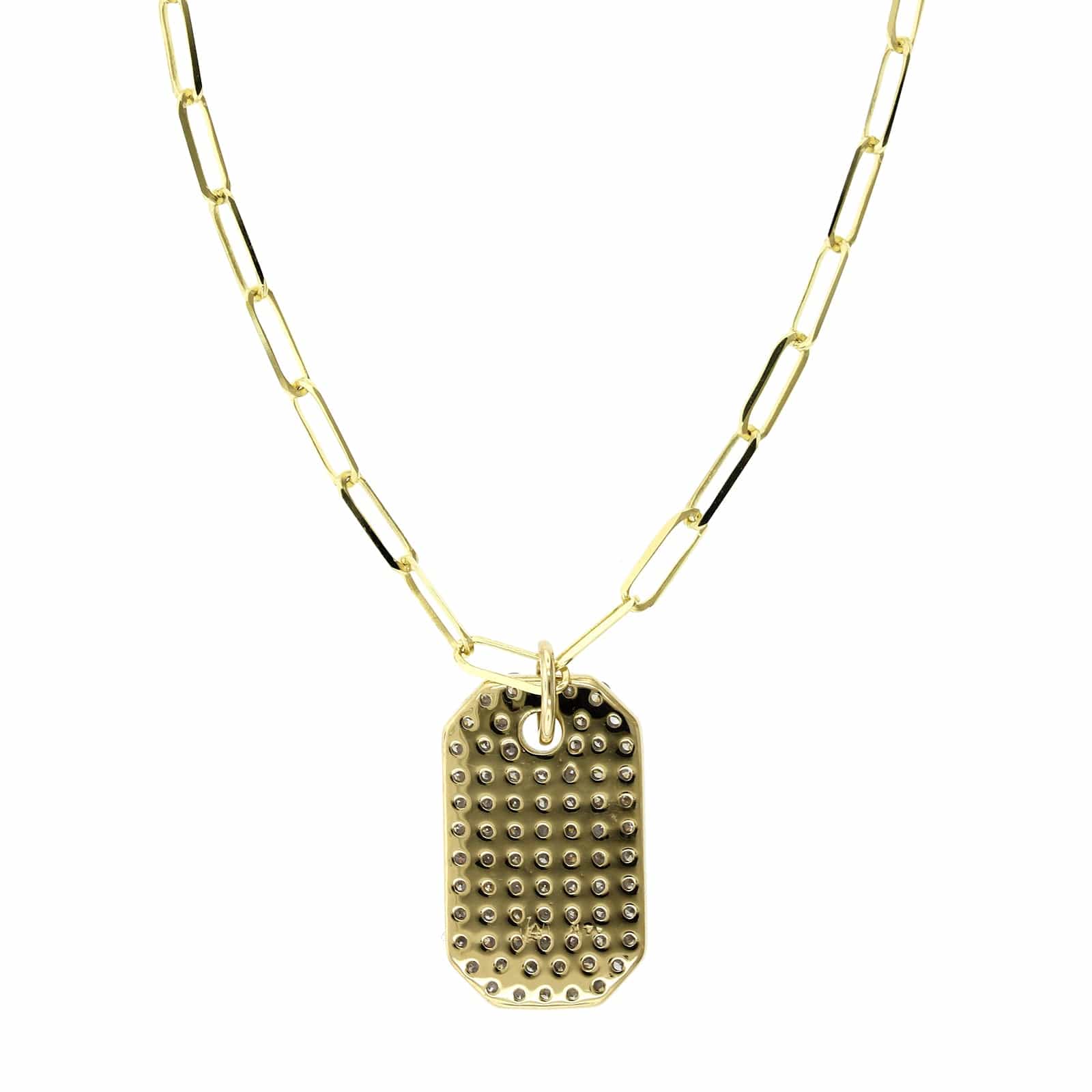 14K Yellow Gold Pave Diamond Dog Tag Pendant