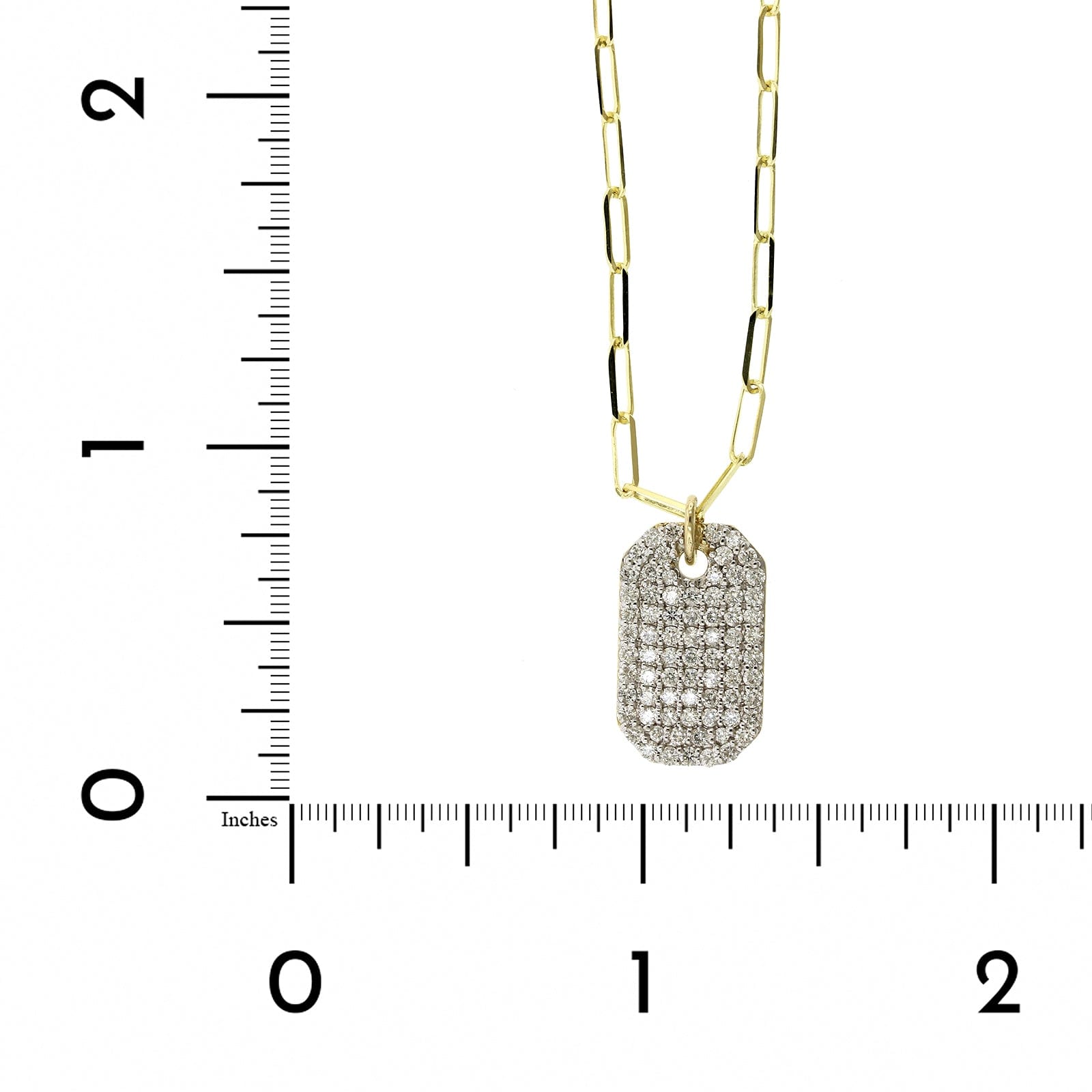 14K Yellow Gold Pave Diamond Dog Tag Pendant