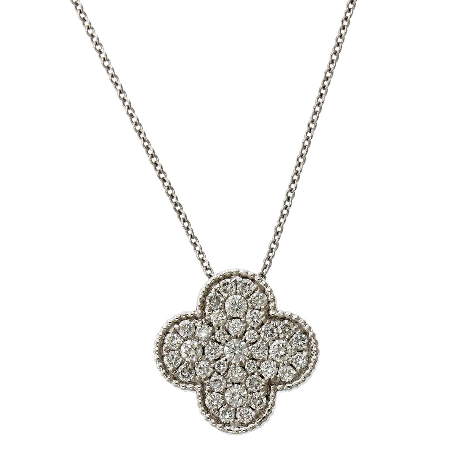 18K White Gold Diamond Clover Pendant, 18k white gold, Long's Jewelers