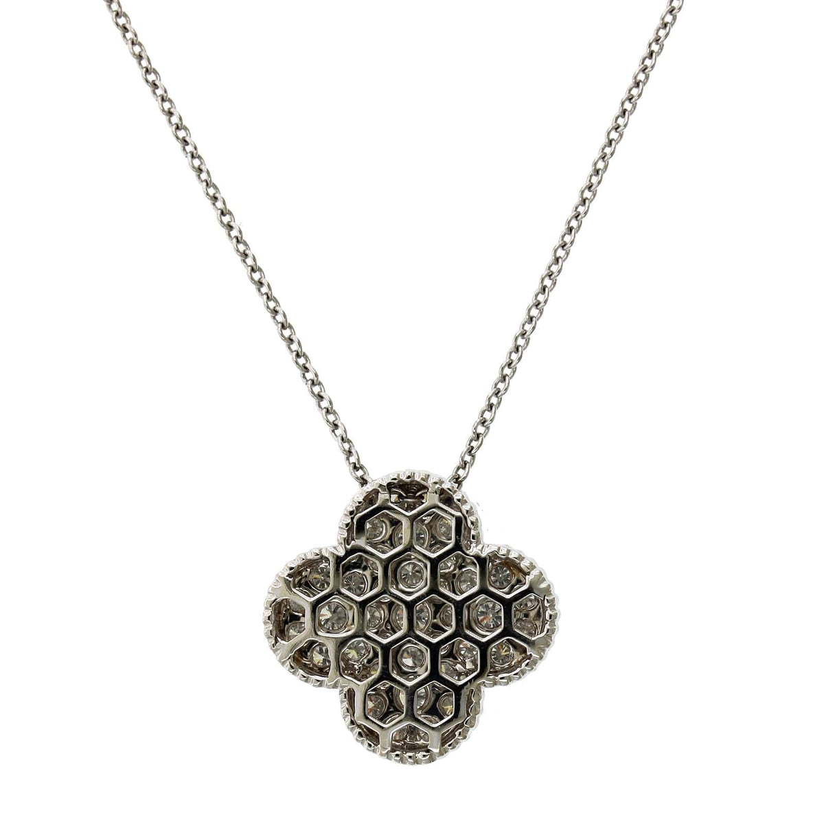 18K White Gold Diamond Clover Pendant, 18k white gold, Long's Jewelers