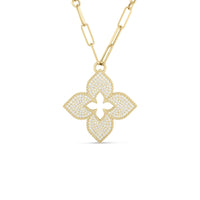 Roberto Coin 18K Yellow Gold Pave Diamond Flower Pendant Necklace