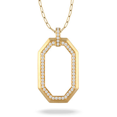 18K Yellow Gold Diamond Satin Finish Pendant, 18k yellow gold, Long's Jewelers