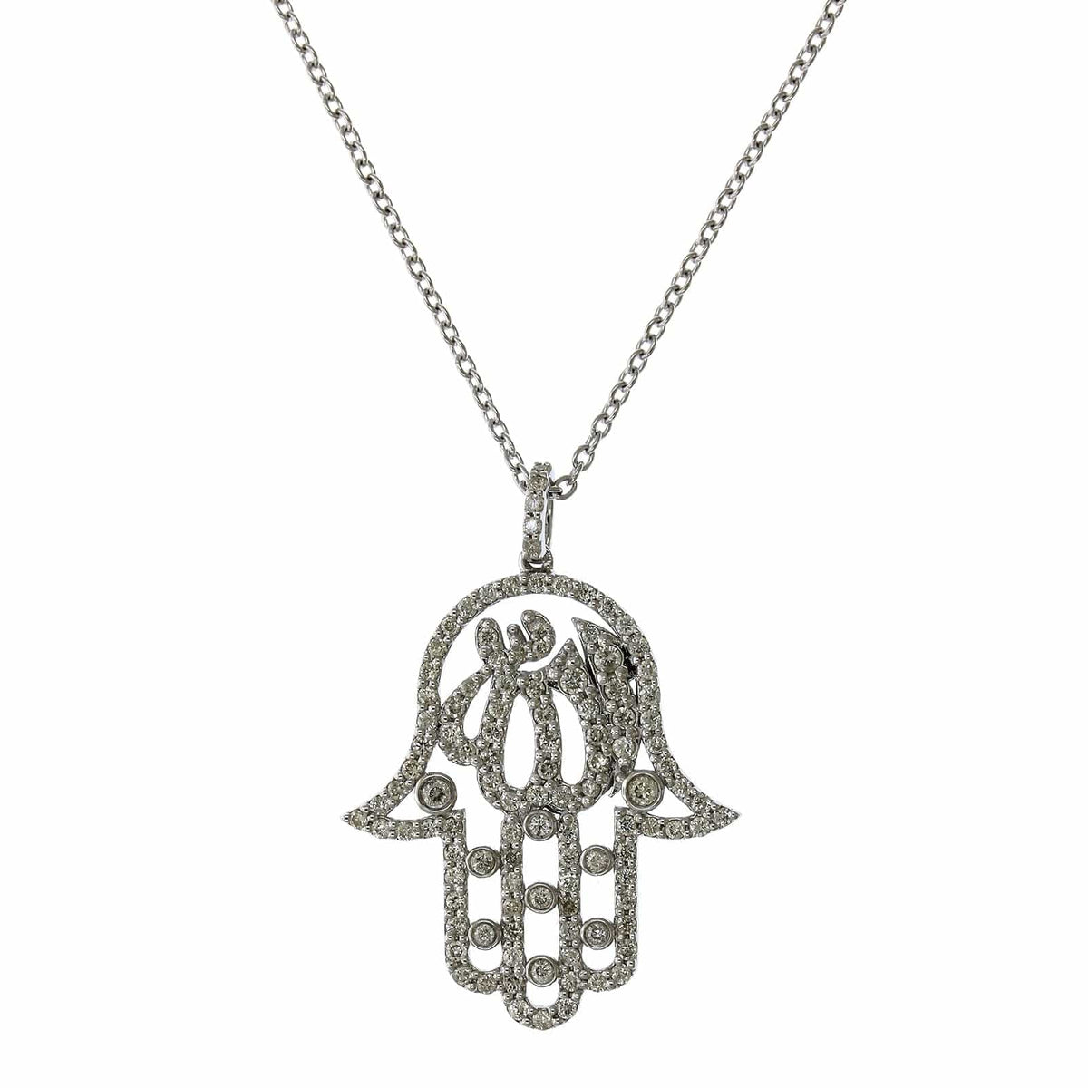 14K White Gold Diamond Hamsa Pendant, 14k white gold, Long's Jewelers