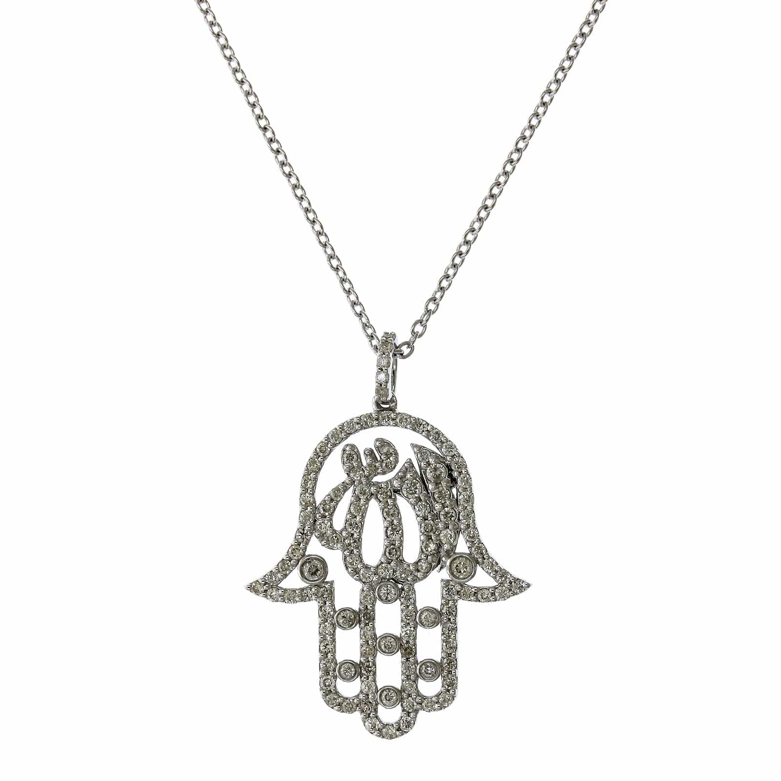 14K White Gold Diamond Hamsa Pendant, 14k white gold, Long's Jewelers