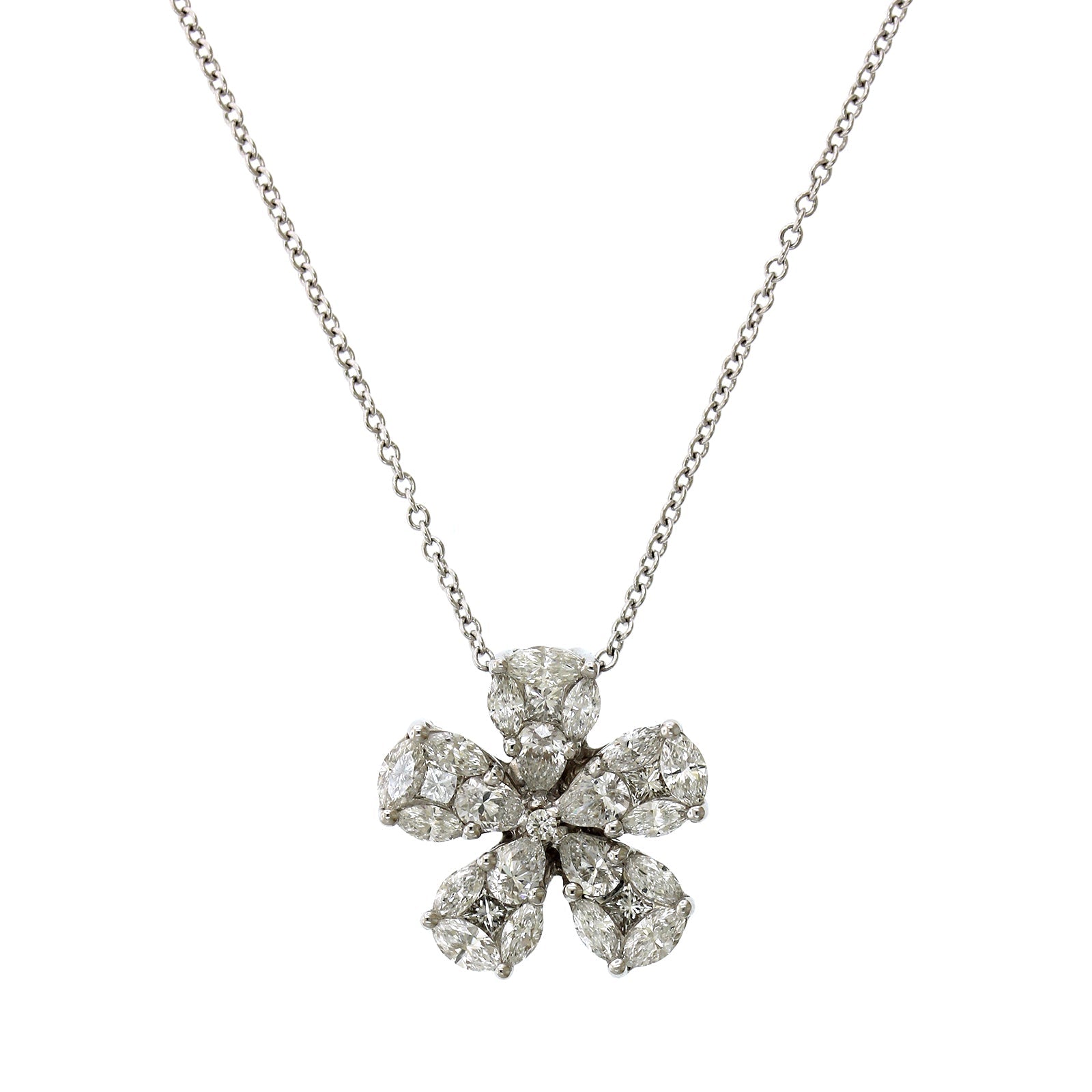 18K White Gold Flower Diamond Cluster Pendant, 18k white gold, Long's Jewelers