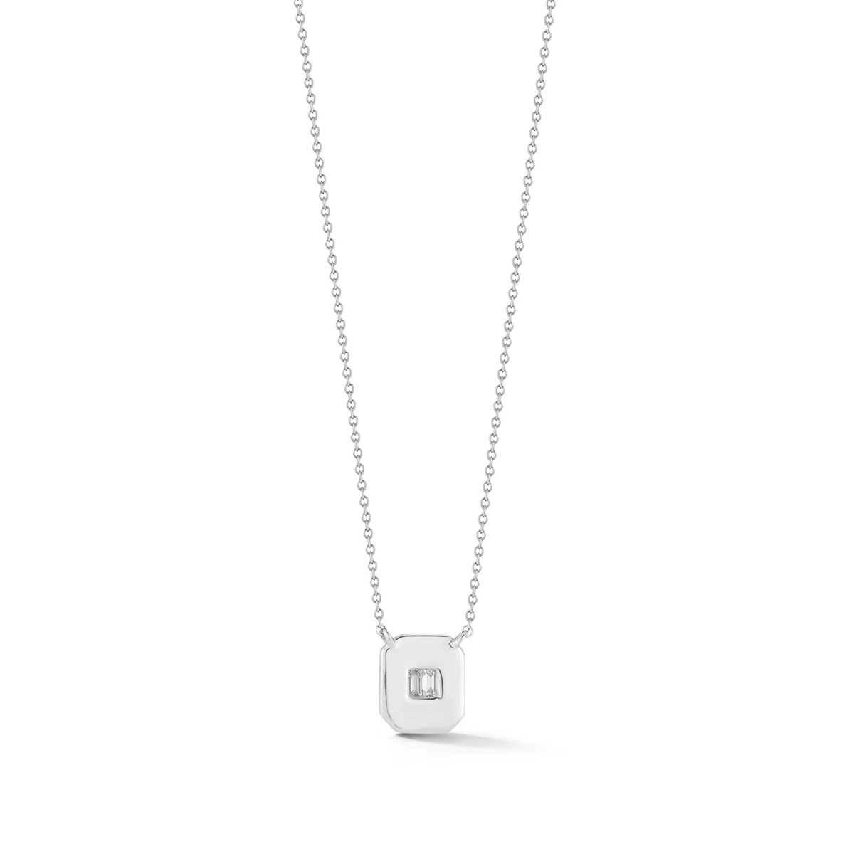 14K White Gold Baguette Diamond Tag Necklace, 14k white gold, Long's Jewelers