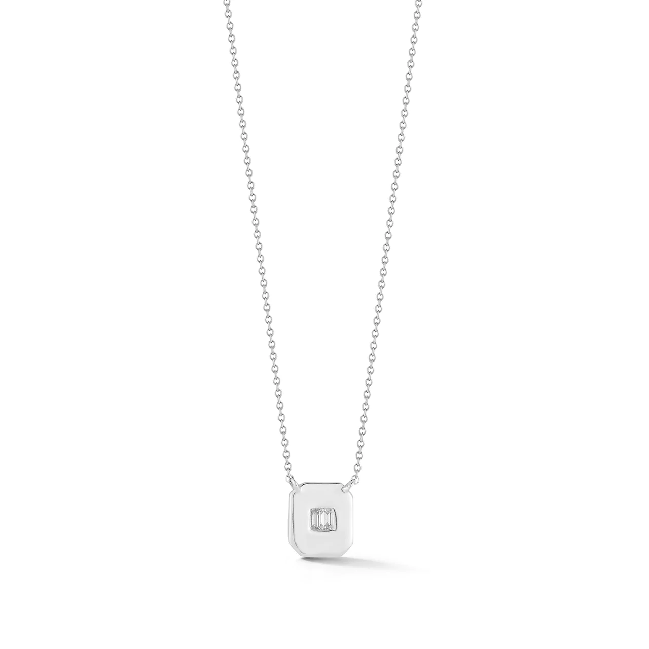 14K White Gold Baguette Diamond Tag Necklace, 14k white gold, Long's Jewelers