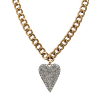 14K Yellow Gold Curb Link Pave Heart Pendant, 14k white gold, Long's Jewelers