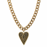 14K Yellow Gold Curb Link Pave Heart Pendant, 14k white gold, Long's Jewelers
